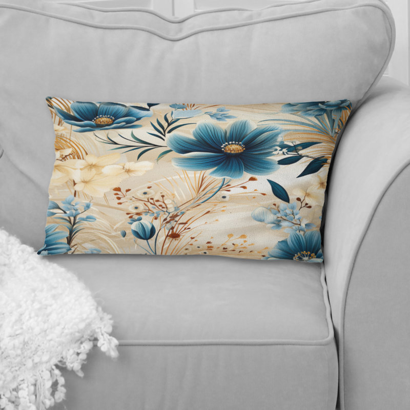 Coussin décoratif imprimé floral beige et beige