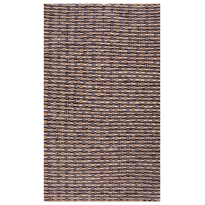 Vintage Mid Century Modern American Braided Hallway Runner Wool Brown Abstract Rug