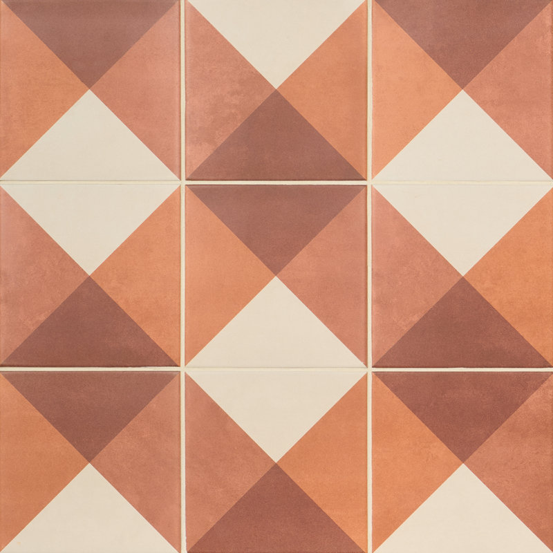 Elizabeth Sutton Art Geo 8x8 Matte Encaustic Look Porcelain Tile, Cement Deco Terracotta