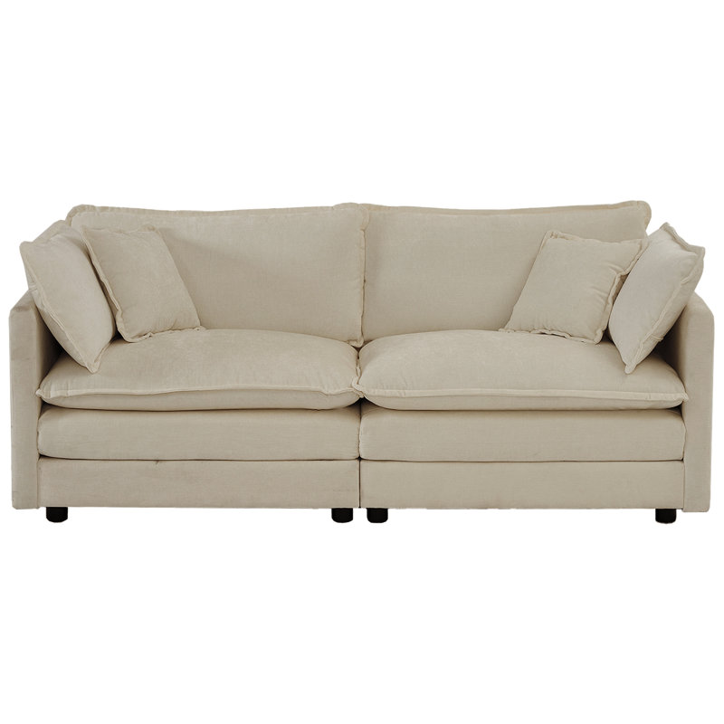 Salon en chenille beige - structure en bois massif et rembourrage en éponge 2 avec coussins pour le siège 2, coussins 4, base, matériau respirant, endroit confortable