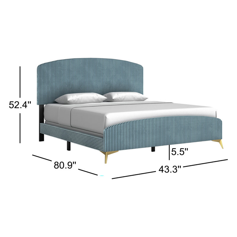 Alphonse Upholstered Standard Bed, Twin, Blue Velvet