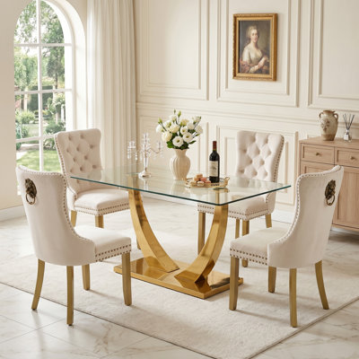 Table de salle à manger rectangulaire en verre trempé 63 "avec base en U 63"