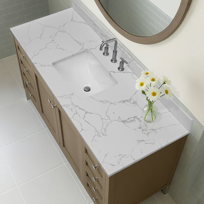 61'' Quartz Stone Single Bathroom Countertop With Sink – For Vanity Replacement, No Cabinet