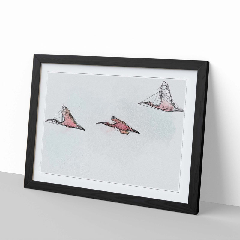Three Pink Flamingos in Abstract - Picture Frame Graphic Art Print, 40cm H x 60cm W x 2cm D, Black