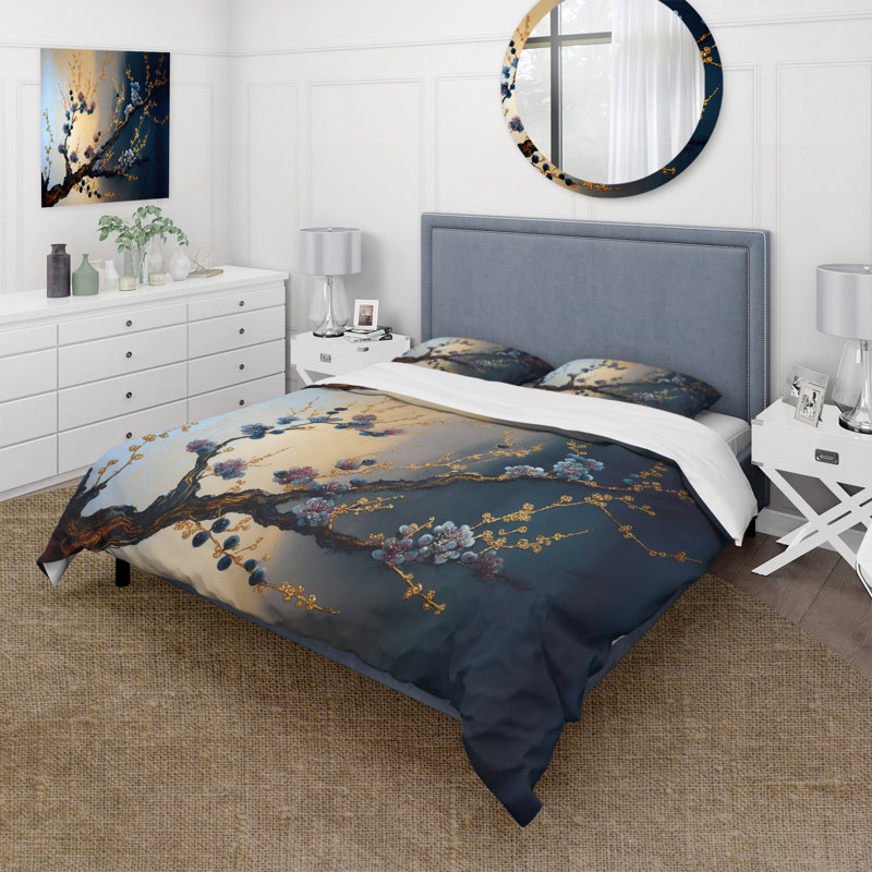 Ensemble de housse de couette en microfibre / polyester Blue Cherry Blossom Branch I Bedding