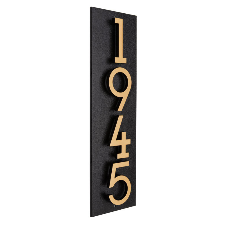 Floating 4-Number Vertical Sign, Black /w/ Black / Gold Modern Font Numbers, Yes