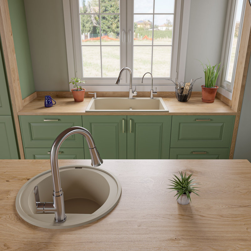 20.13'' L Single Bowl Granite Kitchen Sink, Biscuit, Single Faucet 