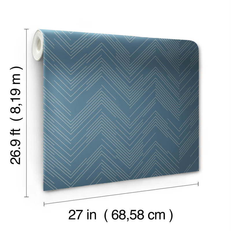 Chevron Metallic Wallpaper Roll, Blue/Silver
