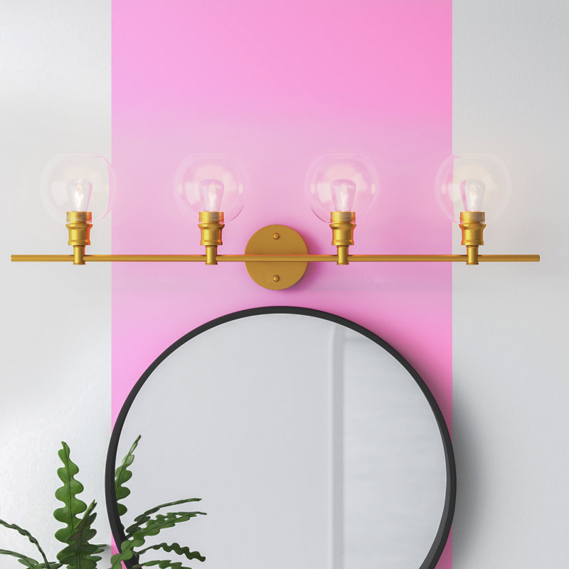Éclairage pour meuble-lavabo à 4 lumières à intensité variable Drinkard, Laiton, Transparent