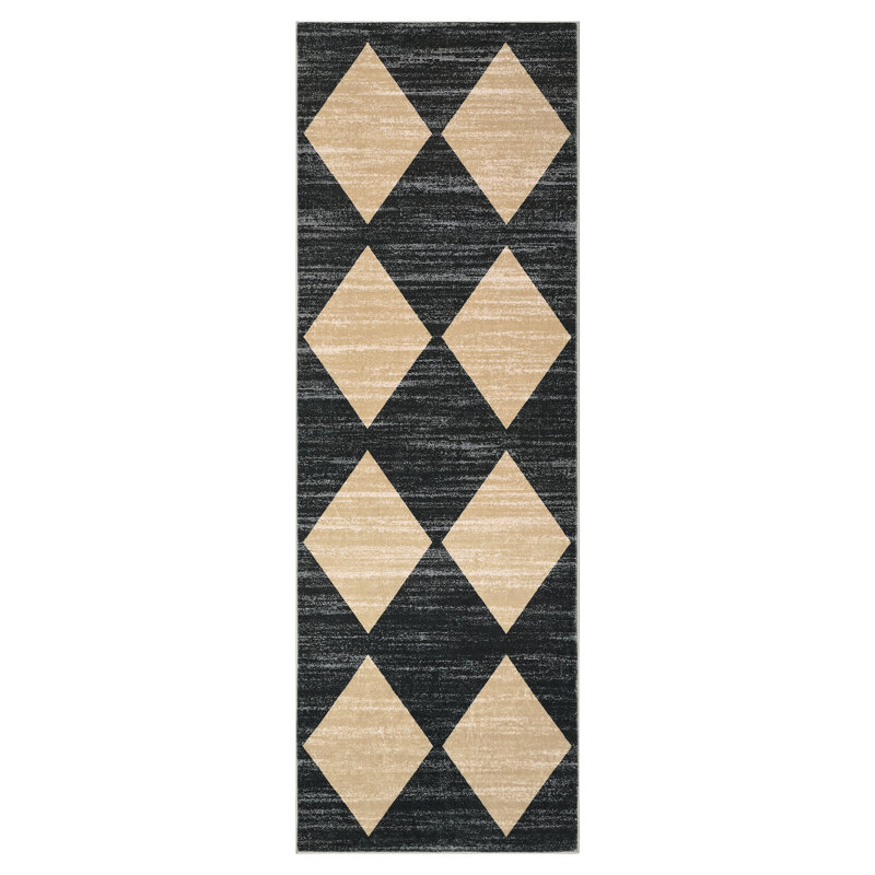Washable Rug Modern Checkered Rugs Lattice Distressed Minimalist Aesthetic Rugs for Bedroom Laundry Farmhouse, Runner 2' x 6'