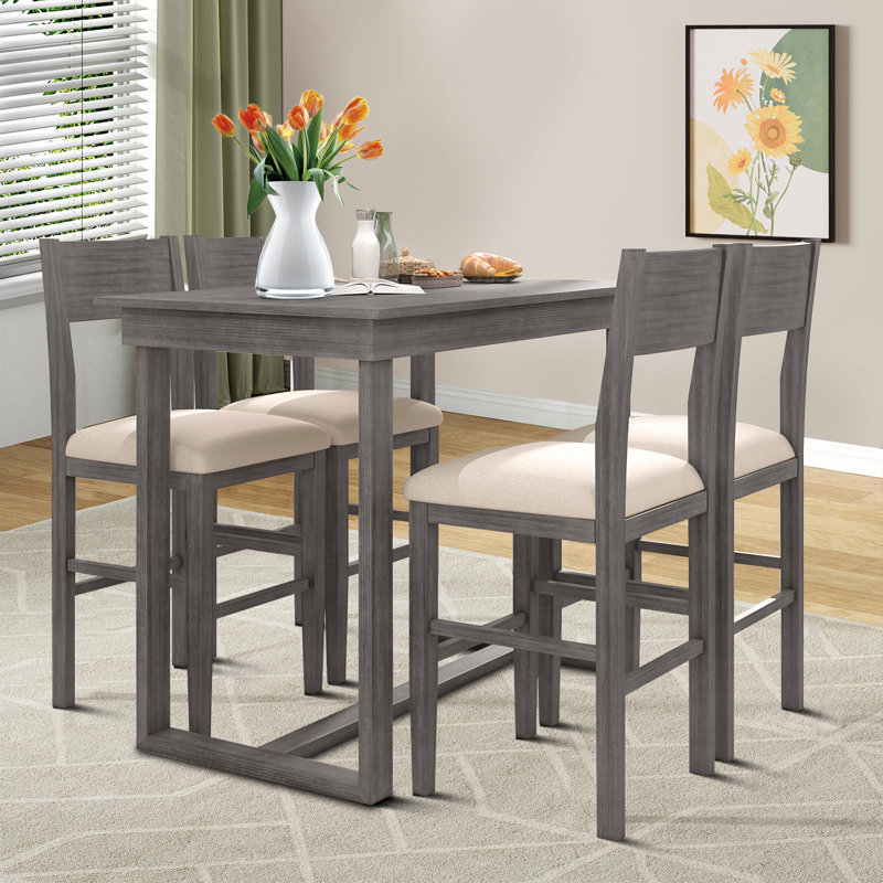 Practical Dining Table Set With rectangular Table leg frames and Four upholstered dining chairs, Gray