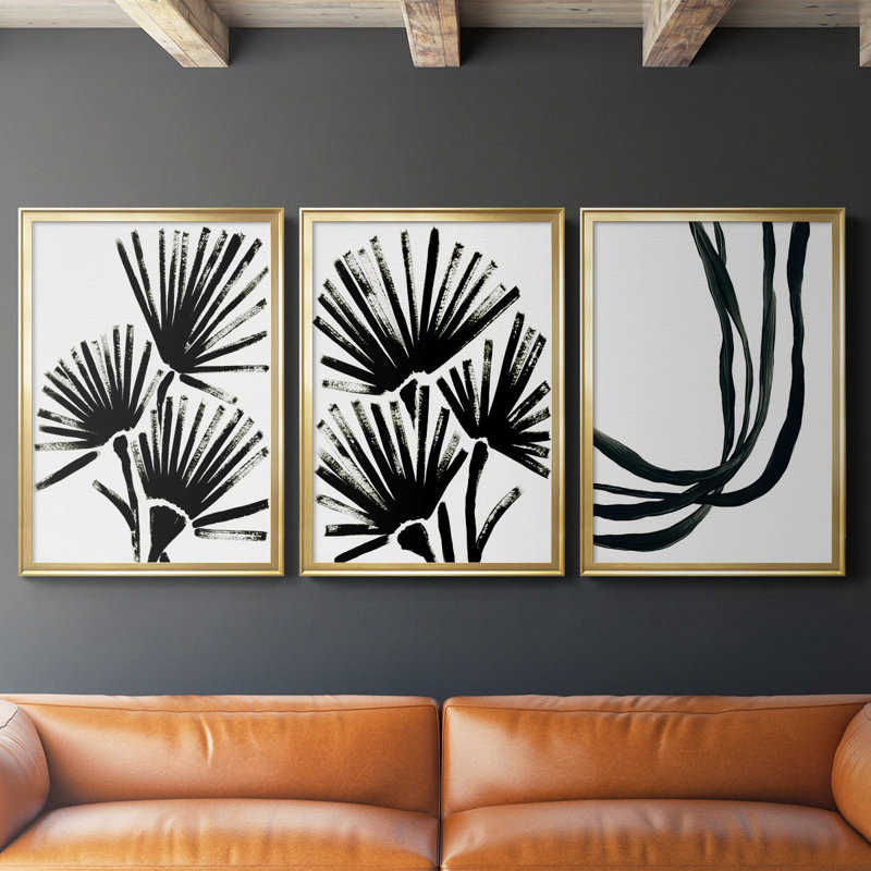 «Fan Brush I», toile encadrée de qualité supérieure - prête à être accrochée, Cadre doré, H 42,5 po x l 61 po x P 2,5 po