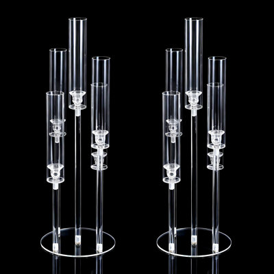 Centre de table candélabre en acrylique à 5 bras, 65 cm, 2/3/4 pièces | Bougeoir transparent avec abat-jour amovible pour mariage, fête et décoration intérieure