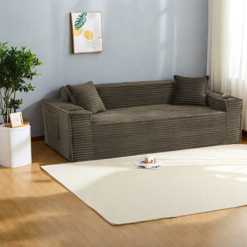 Compression 3 Seater Sofas, Corduroy Foam Spring Modern Compact Home