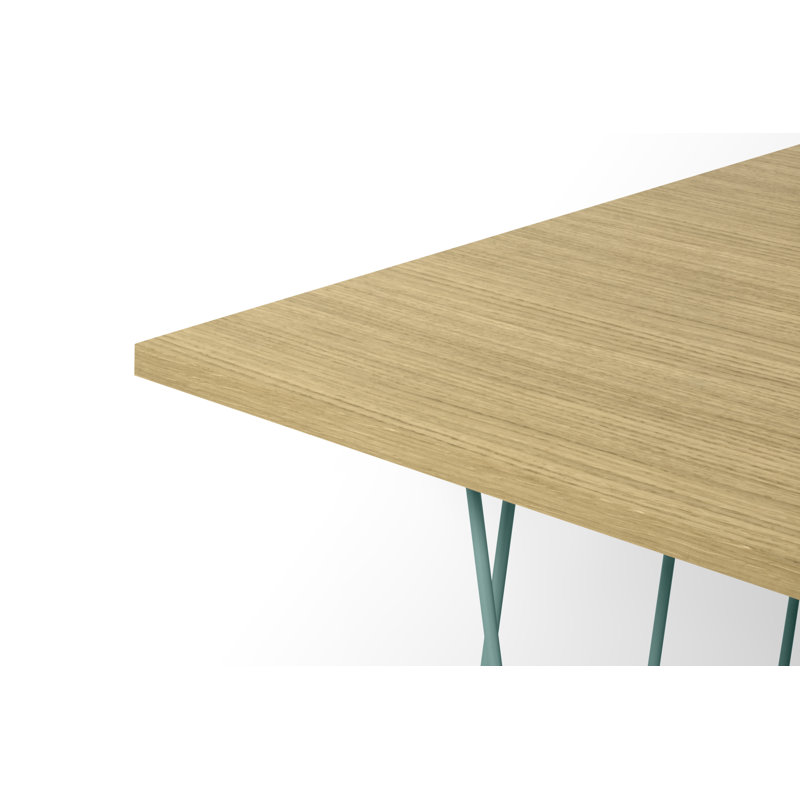 Saina Coffee Table, Sea Green Lacquered Steel, Wild Oak
