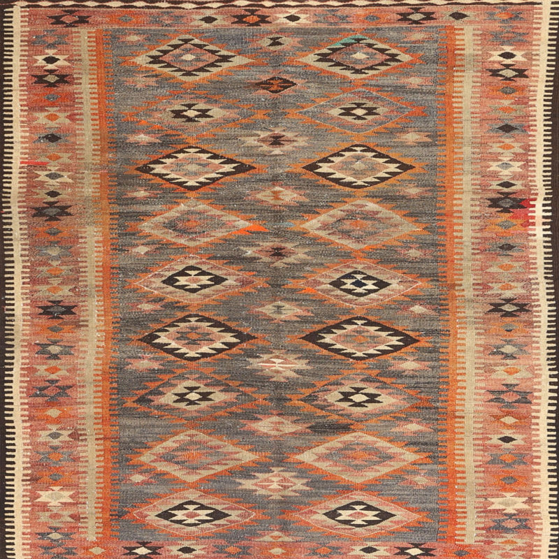 Tapis contemporain brun / beige / orange, Carré 7 pi