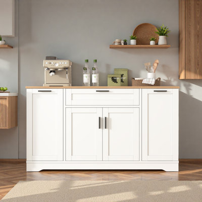 Multi-functional Storage Sideboard With Adjustable Shelves, 3-tier Pull-out Rack, Drawer And Door Storage Racks