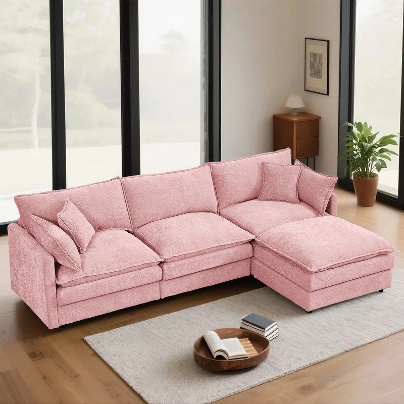 Comfy Modular Sectional Sofa L-Shaped Cloud Couch with Ottoman