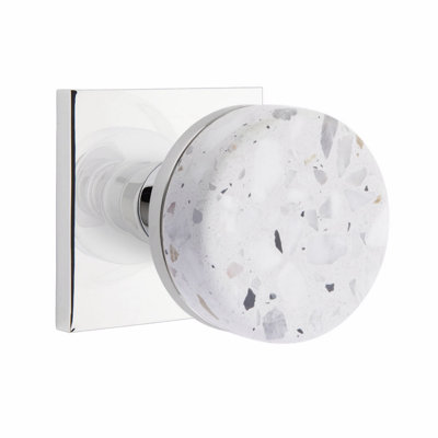Ensemble de faux boutons Emtek Select, rosette carrée, tige conique, bouton terrazzo clair