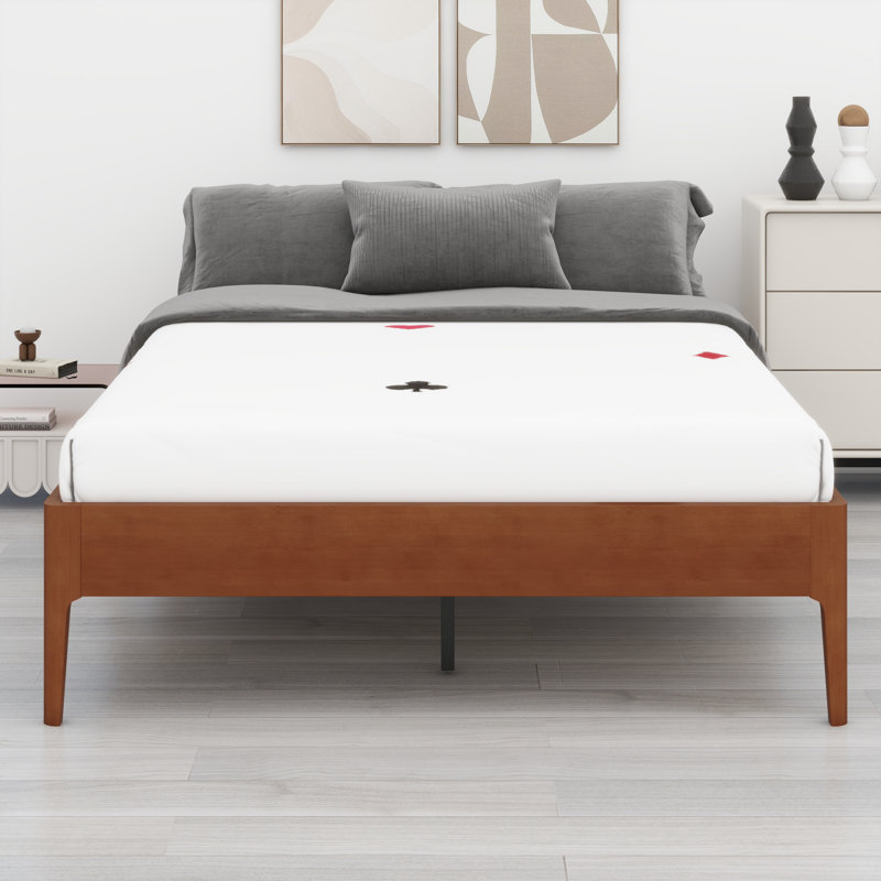 Modern Wooden Platform Bed Frame featuring Wood Slats & Metal Support, Easy Assembly, Brown