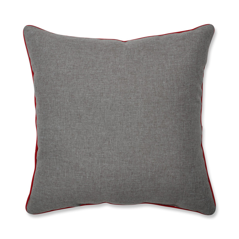 Gray and Red Embroidered Christmas Scene Square Throw Pillow