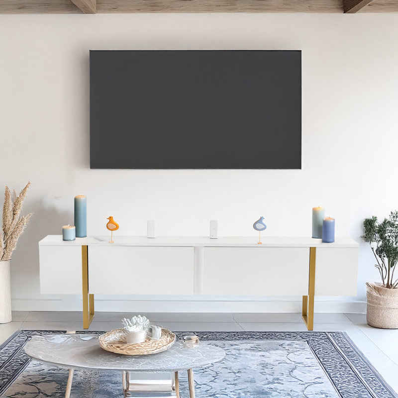 Chrisina Modern TV Stand with Elegant White & Gold Finish, 70.9 x 19.7 x 11.8 inches | 100% Melamine Coated Particle Board, Thickness: 0.7 inches | Stylish Design Perfect for Living Room & Entertainment Spaces, Durable & Chic