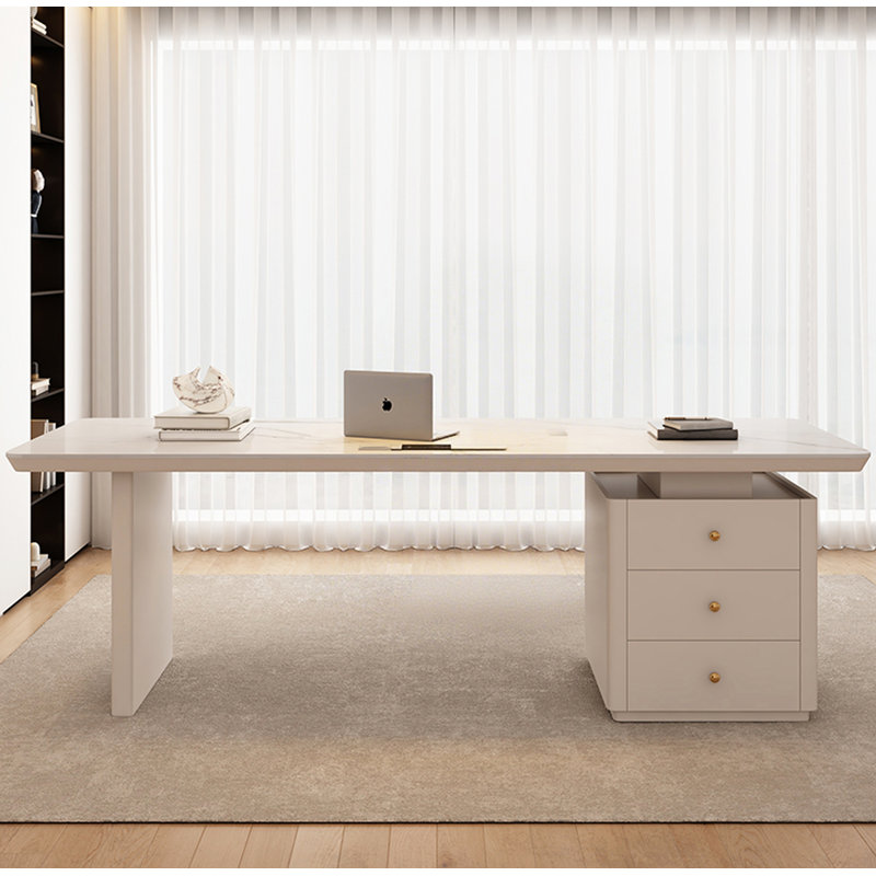 Rectangular Sintered Stone Tabletop Desk with Drawers, 29.5" H x 55.1" W x 27.6" D