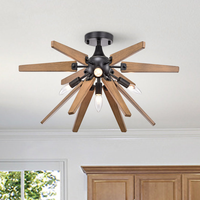Mciver 4-Light 26'' Sputnik Natural Wood Semi Flush Mount