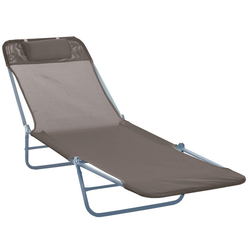 Sunbed Folding Recliner with Headrest, Brown, Silver