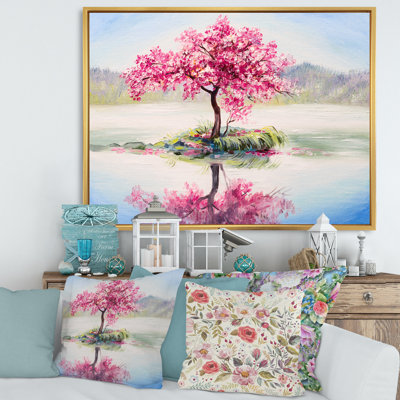 Cerisier oriental sur le lac - peinture sur toile