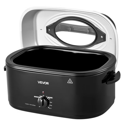 Rôtissoire électrique, 24 pintes, lèchefrite pour dinde, noire, puissance 1450 W, couvercle auto-arrosant avec fenêtre de visualisation, thermostat réglable de 65 à 230 °C, appareil de cuisson de comptoir avec fonctions décongélation et maintien au chaud, lèchefrite et grille amovibles.