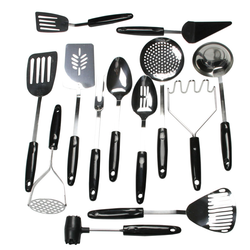 13-Piece Stainless Steel and Black Kitchen Tool Set