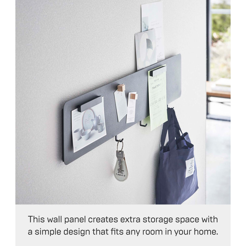 Black Steel Wall-Mounted Magnetic Organizer with Key Hooks