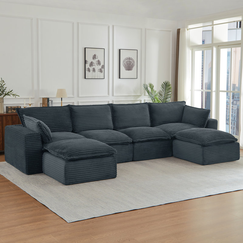 Canapés modulaires en nuage pour le salon, canapé convertible en U avec repose-pieds, Gris foncé