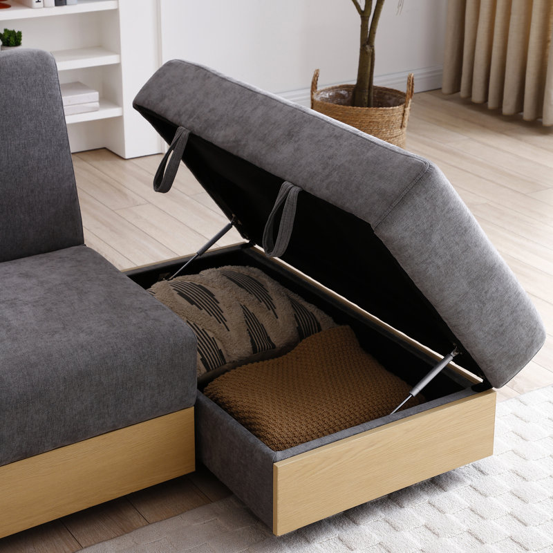 Canapé-lit convertible avec fonction de pliage double, revêtement en lin de coton, rangement, table basse avec 2 porte-gobelets, rembourrage en mousse haute densité, structure en bois massif, canapé à 3 places, accoudoir réversible,