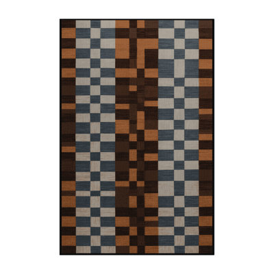 Machine Washable Checkered Brown Area Rug