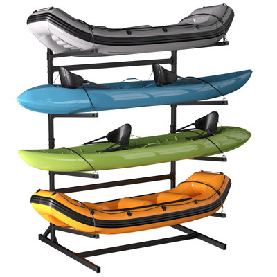 Garage Kayak Rack,Kayak Racks for Outdoor Storage,Heavy-Duty Metal Storage Rack,Freestanding Stand Black