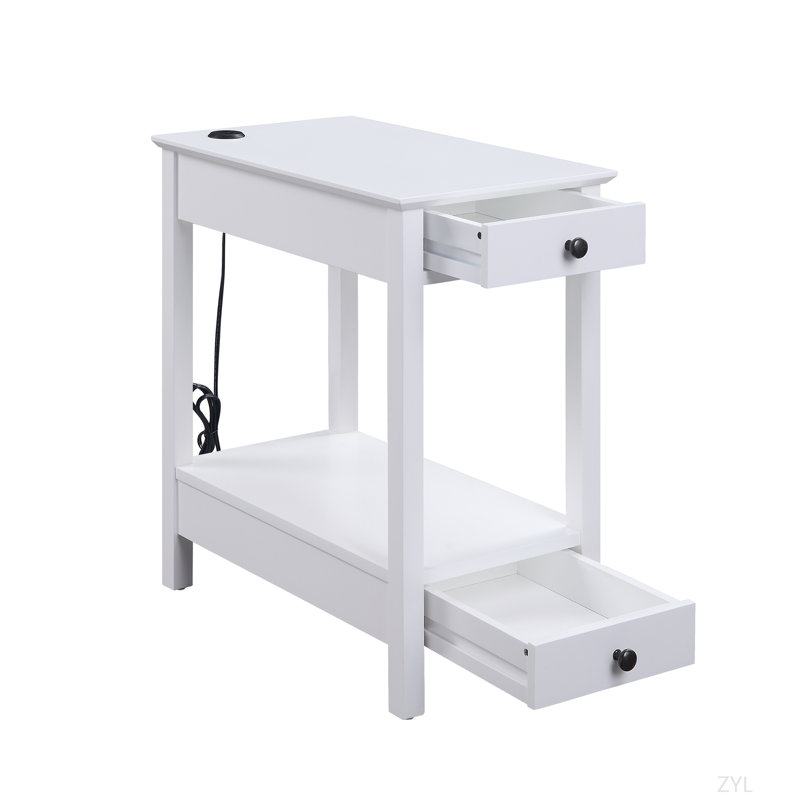 Table d'appoint à finition blanche avec USB