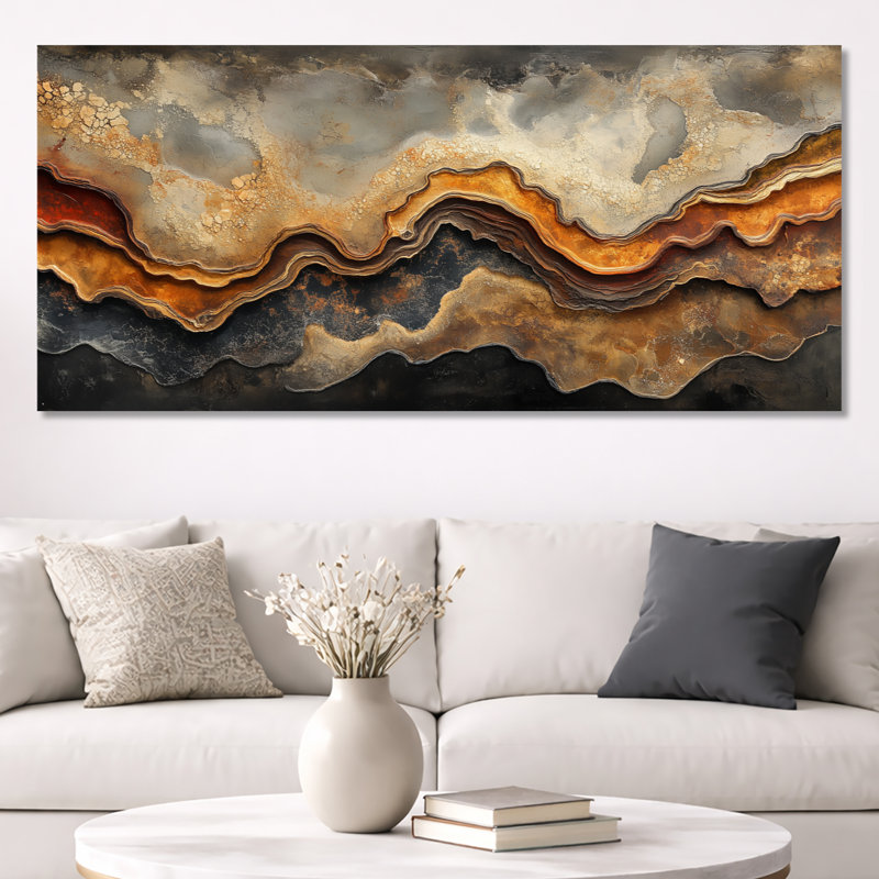 Brun brun beige Lucian I - impression sur toile, art mural moderne, Toile tendue, H 28 po x l 60 po