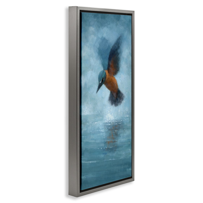 «Hummingbird Splashing Surface», art mural encadré flottant par Stephen Mitchell, Cadre flottant gris lustré