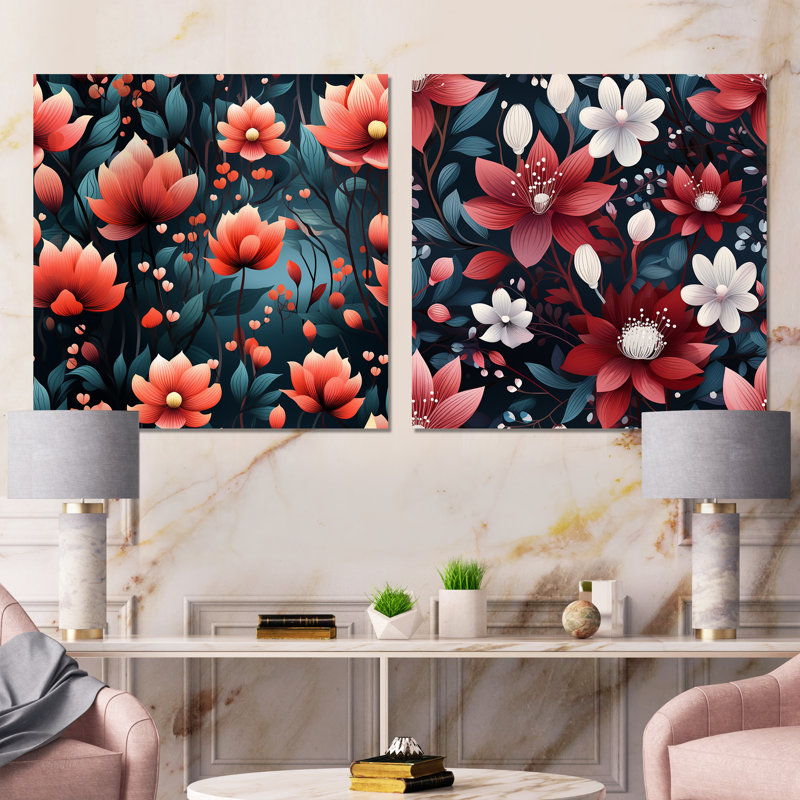 Austrina - ensemble de 2 impressions murales florales, H 36 po x l 73 po x P 1,5 po, Toile tendue