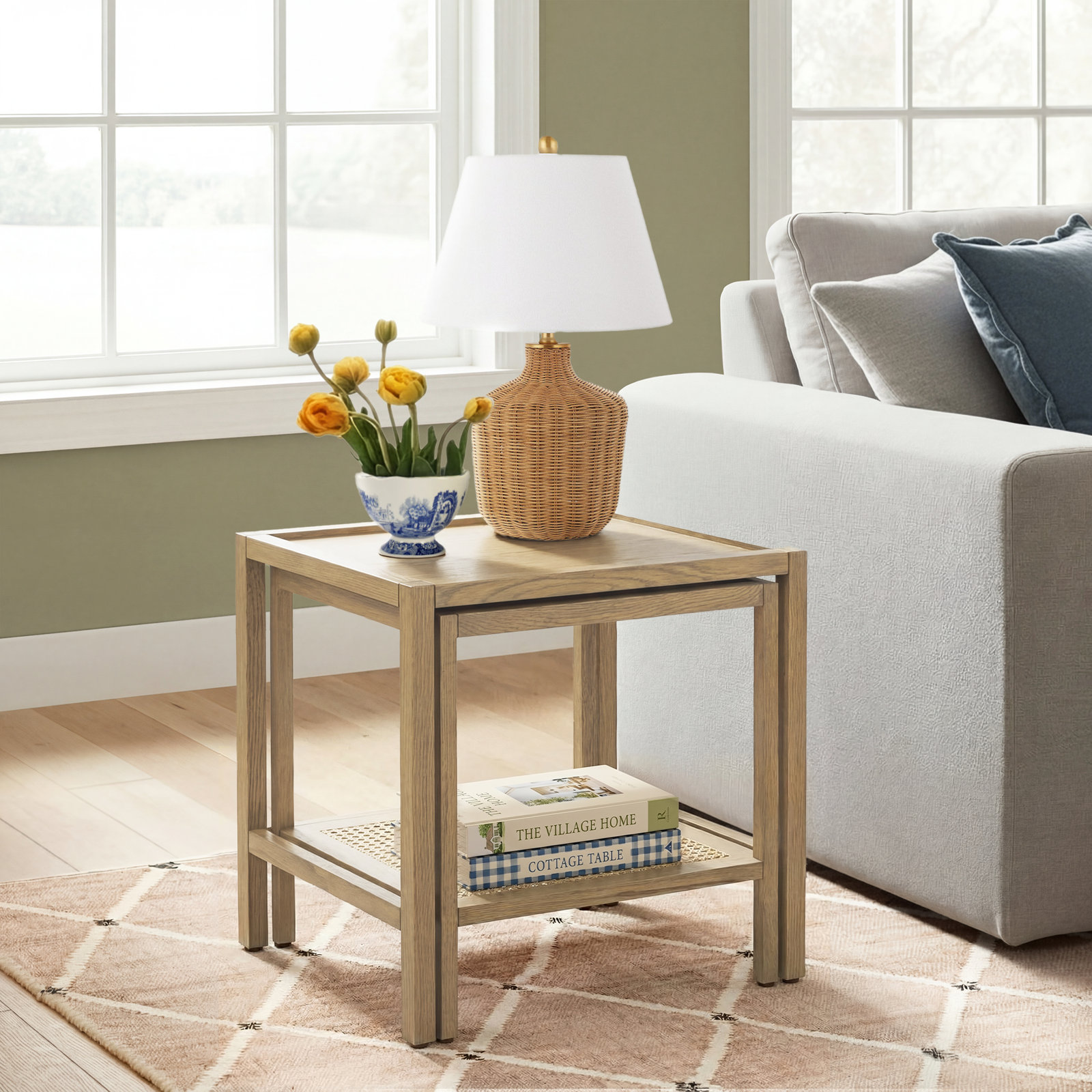 Devin 22" Oak Nesting End Tables, Latte Brown