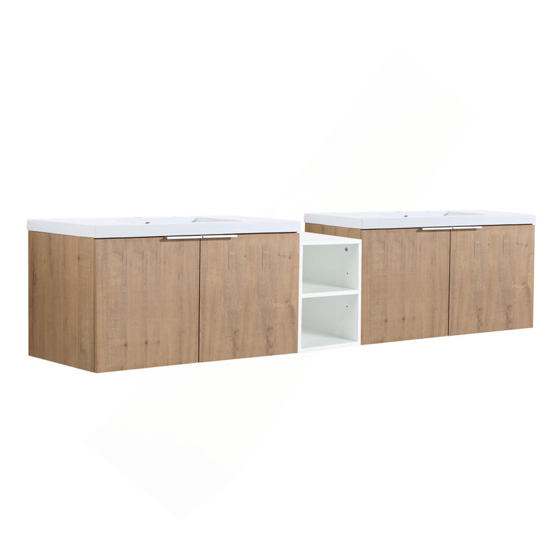 Meuble-lavabo exquis avec portes à fermeture en douceur et beaucoup de rangement, 83"