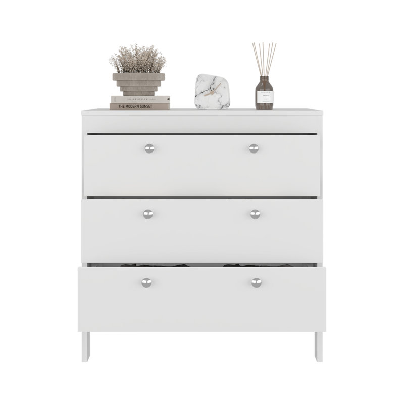 Commode 3 tiroirs avec rangement fonctionnel, Blanc