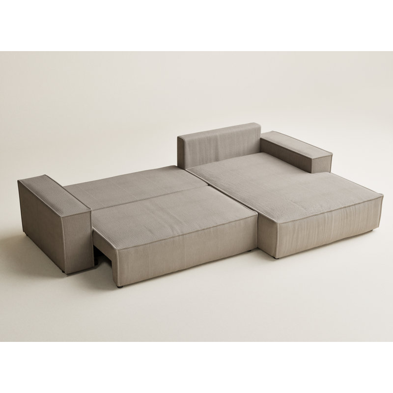 5 Seater Fabric Corner Sofa , Right Hand Facing, Beige Velvet