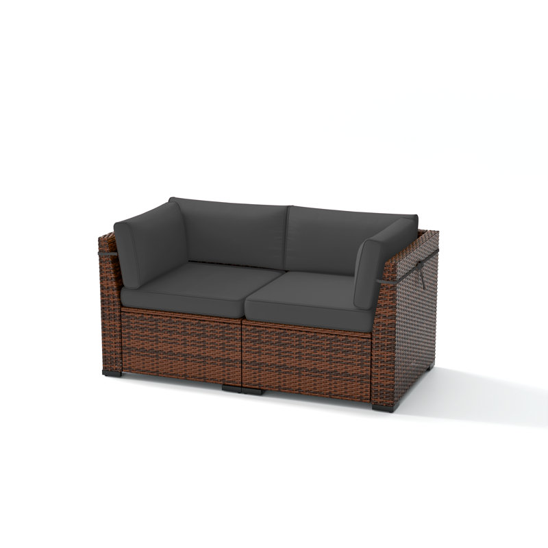 Yentin Straight Wicker Loveseat with Cushions, Gray