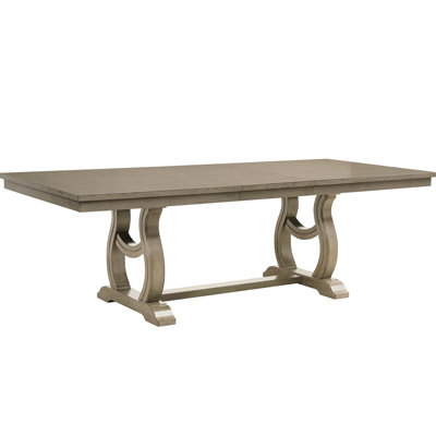 Luxury Traditional Rectangular Trestle Base Dining Table, Removable Leaf, 8 Seats, Gray Finish For Modern Classic Self - Storing Cashmere