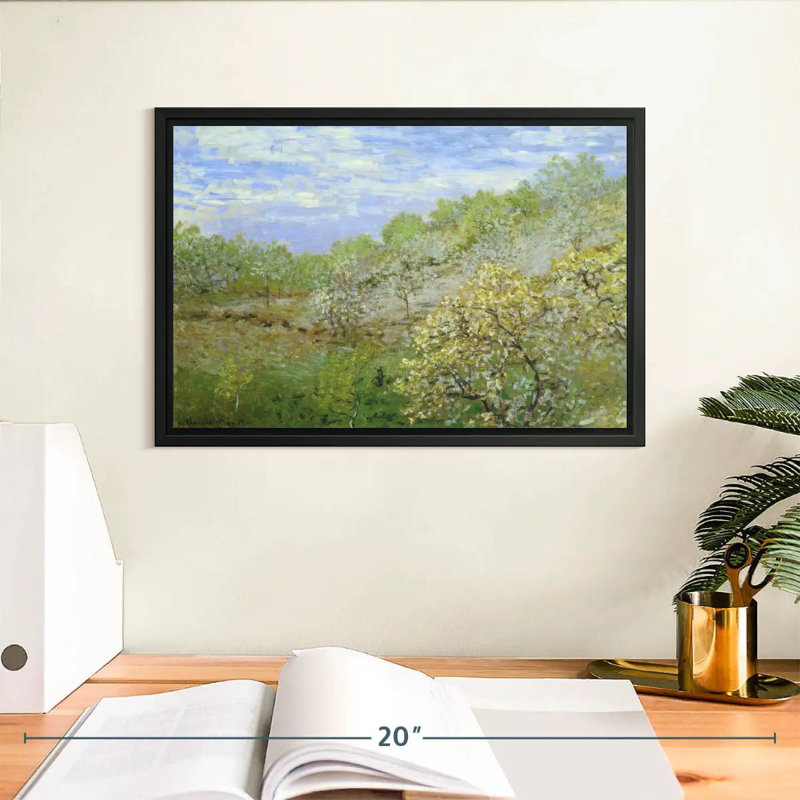 Pommiers en fleurs, 13 po x 9 po, Cadre flottant noir