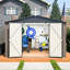 Remise de rangement en métal brun 10 pi x 10 pi, porte verrouillable, ventilation pour la terrasse et l'extérieur, brun, portes, équipement de jardin