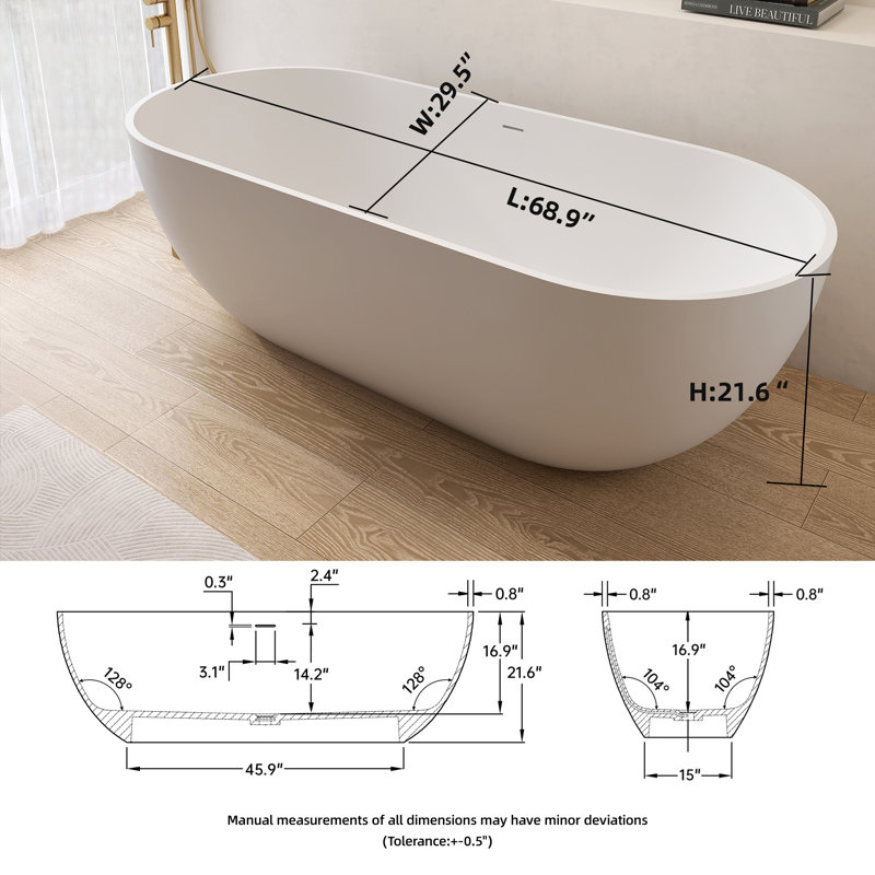 Baignoire autoportante 68,9 po, Blanc